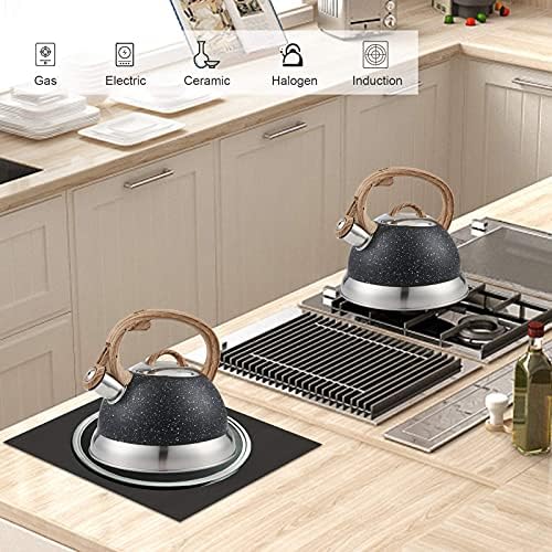 Creative Home 2.3 Qt. Stainless Steel Whistling Tea Kettle Teapot with Ergonomic Wood Rubber Touching Handle, Opaque Black with Speckle - Image 6