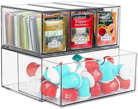 Tea and Coffee Organizer and Storage, 4 Compartments, Acrylic by LANLISA