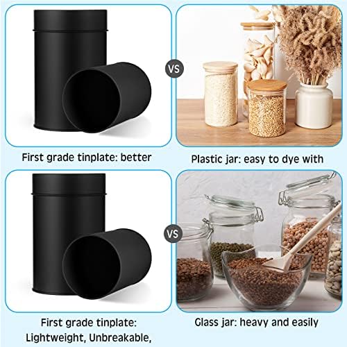 6 Pack Metal Tea Tin Canister with Airtight Double Lids, 16 oz Round Tin Can for Loose Leaf Tea Storage, Reusable Black Food Container for Coffee, Spices, Sugar, Candy, Herbs(black) - Image 4