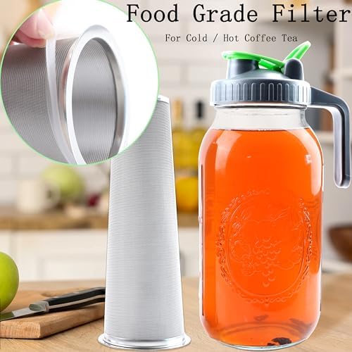 64 Oz Mason Jar Cold Brew Coffee Tea Maker With Food Grade Filter Infuser 2 Quart Glass Pitcher With Lid Half Gallon Iced Hot Tea Pitchers Leak-Proof Jug For Coffee Sun Tea Juice Lemonade Cold Brew - Image 3