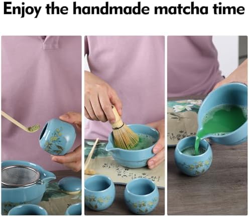 11 Pcs Matcha whisk Set,13 OZ,With 2 Cups and 1 Tea Can,Unique Cat Pattern Design，Complete Matcha Kit Set,Japanese Matcha Set,Perfect Matcha Kit for Matcha Tea Ceremony(Cat-Blue) - Image 5