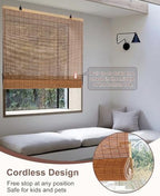 32" W x 72" H Cordless Bamboo Roller Shades for Interior, Brown - Image 2