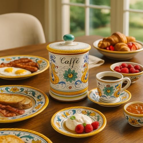 Deruta Italy Raffaellesco Coffee Jar | 1 Piece | 4 x 4 x 6 Inch Multicolor Hand Painted Ceramic Storage Canister Airtight Lid Kitchen Italian Pottery Renaissance Decor Countertop Pantry Organizer Gift - Image 5
