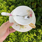 Honorable Coffee Cup Mug, Cappuccino, Tea Cup, with Saucer for Latte, Fine Bone Porcelain, Reactive Glaze, 6.8 Oz-1pcs (Flowers in Full Bloom) - Image 4