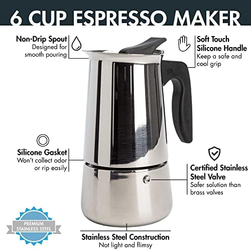 Primula 6 Cup Stovetop Espresso Coffee Maker, Stainless Steel (PES-4606) - Image 3