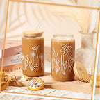 Mumufy 18 Pack Boho Floral Glass Cup, 16 oz Tumbler Mug with Bamboo Lid - Image 3