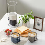 Hasense Coffee Mug Set of 4 with Holder - 15 oz Stackable Large Ceramic Ribbed Latte Cup Set for Cappuccino, Tea, Hot Cocoa, Drinks - Dishwasher & Microwave Safe Multi color - Image 2