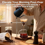 American Black Walnut Pour Over Coffee Stand, Stainless Steel Adjustable Dripper Holder, Wooden Brewing Station, Cone Brewer Rack, Barista Accessories & Kitchen Coffee Décor - Image 3