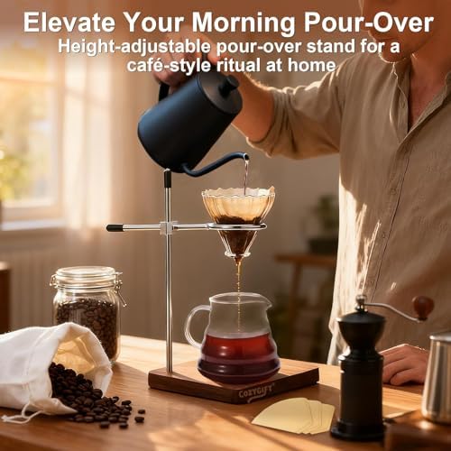 American Black Walnut Pour Over Coffee Stand, Stainless Steel Adjustable Dripper Holder, Wooden Brewing Station, Cone Brewer Rack, Barista Accessories & Kitchen Coffee Décor - Image 3