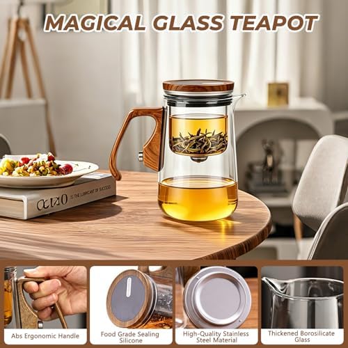 Magnetic Tea Pot with Infuser, Magic Loose Leaf Enchantipot, Borosilicate Glass Tea Maker with Strainer, One-Touch Tea Separation, Heat Resistant Tea Pot for Home & Office - 25.4oz (750ml) - Image 3