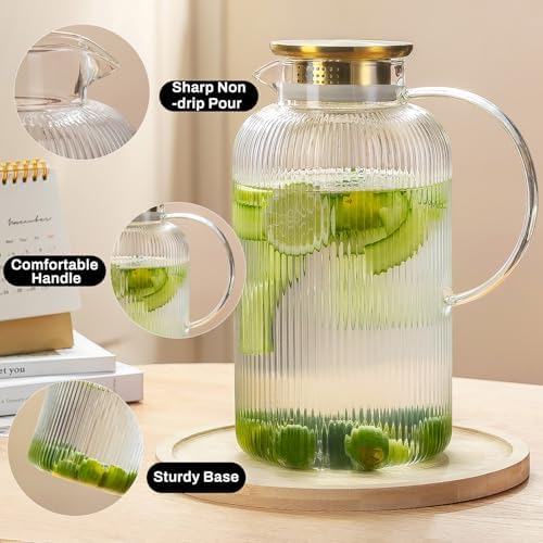 Buaic 2 PACK Glass Pitcher with Lid, 100 oz/ 3L Glass Water Pitcher - Image 3