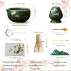 Matcha Whisk Set,8 Pcs Ceramic Matcha Set for Ceremony,Matcha Whisk kit with Bowl,Bamboo Whisk and Holder,Scoop,Sifter,Gift for Matcha Lovers Family and Friend Green - Image 2