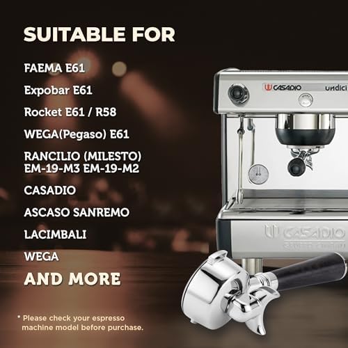 58mm Double Spouts Espresso Portafilter with 2 Ear | Fits E61 | Faema/Flair/Rocket/Sanremo/Expobar | Portafilter with Stainless Steel Basket&Solid Wood Handle (58mm Double Spouts 2 Ear) - Image 4