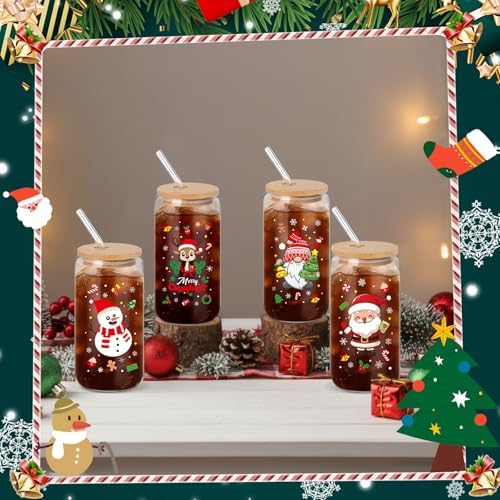12 Pack Christmas Glass Cups Gifts, 16 oz Xmas Glass Tumbler, Classic Style - Image 3