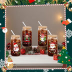 12 Pack Christmas Glass Cups Gifts, 16 oz Xmas Glass Tumbler, Classic Style - Image 3