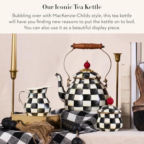 MACKENZIE-CHILDS Tea Kettle, 2 Quarts, Black-and-White Courtly Check - Image 2