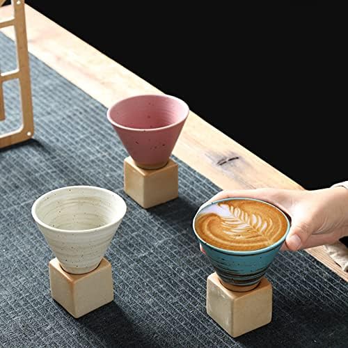 Coarse Pottery Coffee Mug with Base, 200ml Creative Triangular Cone Shape Porcelain Mug, Ceramic Tea Cup for Gift Coffee Tea Latte Milkshake Yogurt (white+black) - Image 7