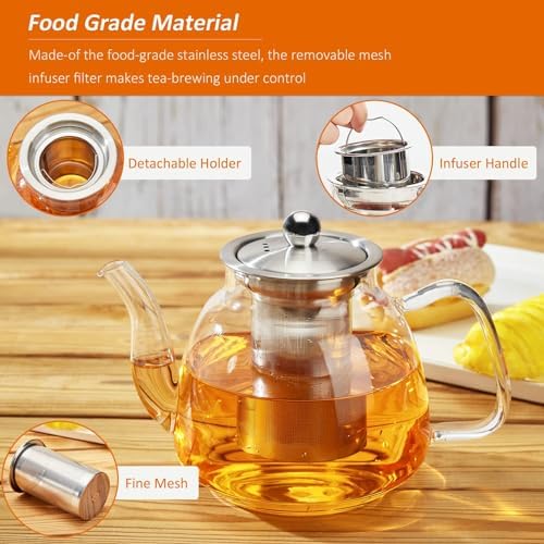 42oz/1250ml Glass Tea Kettle，Glass Teapot with Removable Stainless Steel Infuser, for Blooming and Loose Leaf Tea, Stovetop & Microwave Safe Tea Pot, Tea Maker's Choice - Image 3