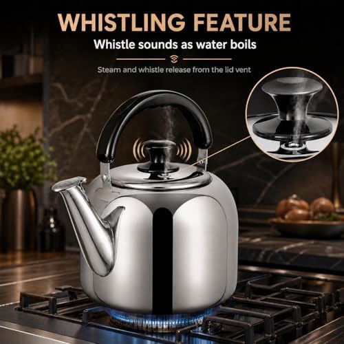 Whistling Stovetop Tea Kettle,Food Grade 316 Stainless Steel,Hot Water Fast to Boil,Stovetop Kettle with Ergonomic Handle,3.1 Quart Capacity - Image 6