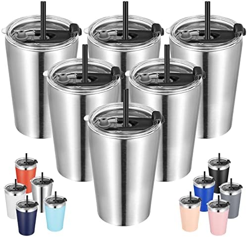 VEGOND 12oz Tumbler Stainless Steel Tumbler bulk Vacuum Insulated Double Wall Travel Tumbler with Lid and Straw Reusable Tumbler, Stainless 6 Pack by VEGOND