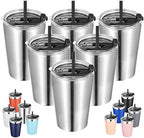 VEGOND 12oz Tumbler Stainless Steel Tumbler bulk Vacuum Insulated Double Wall Travel Tumbler with Lid and Straw Reusable Tumbler, Stainless 6 Pack by VEGOND