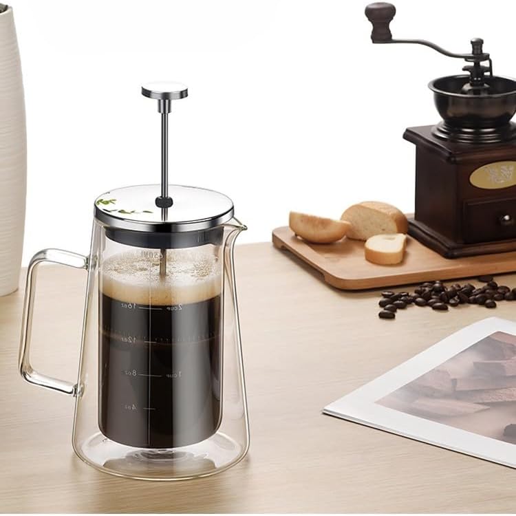 Vortex XLYTB650 Premium Double Layer French Press Coffee Maker - 650ml Heat Resistant Borosilicate Glass Pot, Stainless Steel Plunger for 2-3 Cups, Elegant Home Office Brew - Image 2
