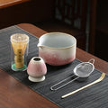 Matcha Tea Set 5 Pieces, Bamboo Whisk with Ceramic Bowl, Gradient Pink, Includes Strainer and Scoop by POWLAB