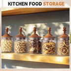 Suclain 6 Pack 17 oz Glass Spice Jars with Dark Wood Lids Vintage Canisters with Flower Pattern Airtight Food Storage Container for Home Kitchen Tea Coffee Spice Pantry Organization Decorations - Image 4