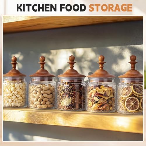 Suclain 6 Pack 17 oz Glass Spice Jars with Dark Wood Lids Vintage Canisters with Flower Pattern Airtight Food Storage Container for Home Kitchen Tea Coffee Spice Pantry Organization Decorations - Image 4