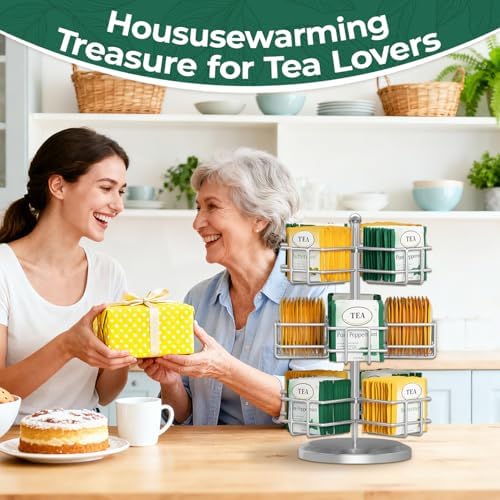 EsLuker.ly Tea Bag Holder Organizer for Counter, 3 Tier Metal Silver - Image 7