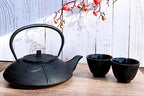 Ebros Gift Japanese Symbol Of Prosperity Evergreen Bamboo Forest Heavy Duty Cast Iron Tea Pot Set With Base Trivet and Cups Set Serves 2 Home And Kitchen Decor Accent Housewarming Gift (Black) - Image 2