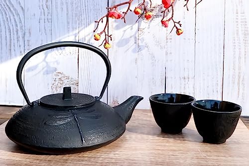 Ebros Gift Japanese Symbol Of Prosperity Evergreen Bamboo Forest Heavy Duty Cast Iron Tea Pot Set With Base Trivet and Cups Set Serves 2 Home And Kitchen Decor Accent Housewarming Gift (Black) - Image 2