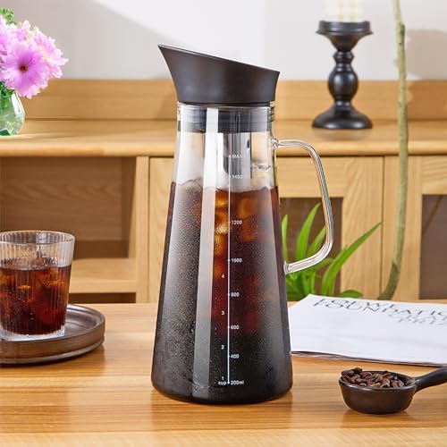 FixtureDisplays® 51oz/1.5L Cold Hot Full Immersion Brew Iced Coffee Maker Pitcher and Ice Tea Brewer with Spout & Silicone Seals, Glass Pitcher with 304 Stainless Steel Fine-Mesh Filter 22112-2D - Image 3