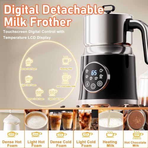 Electric Milk Frother, 1.2l Hot and Cold Milk Frother with Detachable Jug & Touch Screen, Stainless Steel, Variable Temp and Froth Thickness, Automatic Power-Off, for Lattes, Macchiato - Image 3