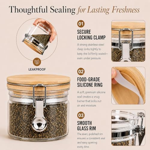 16oz Airtight Glass Chia Seed Storage Container with Spoons, 3-Pack - Image 5