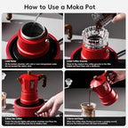 Bincoo Three-valve Espresso Maker Stovetop,2 Cups Camping Moka Pot Espresso Italian Coffee Maker,Rich Crema,Easy to Use (Red) - Image 7