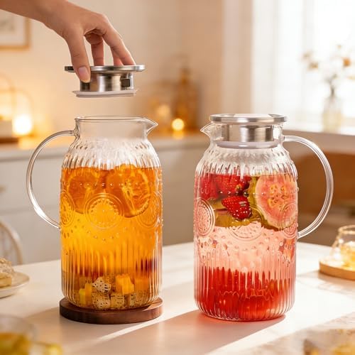 Bandesun Vintage Glass Pitcher with Lid, 101oz/ 3 Liter Water Pitcher with Handle for Fridge Heat Resistant Borosilicate Water Jug, Carafe for Hot/Cold Coffee, Tea,Beverage 1Pack - Image 6