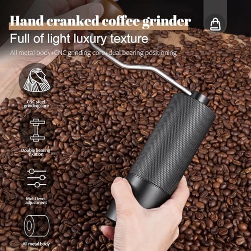 Manual Coffee Grinder Capacity 25 Grams, Stainless Steel Burrs - Wooden Handle, Burr Coffee Grinder for Home, Office, Camping, Hiking (Grey) - Image 6