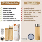 Bamboo Tea Tumbler Set of 2 Insulated Water Bottles 15oz & 17oz with Infuser Travel Set for Loose Leaves, Birthday Gift for Womens, Christmas Gift - Image 5