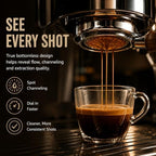 58mm Bottomless Portafilter with ARCFLOW 18g Convex Basket & Solid Walnut Handle, 304 Stainless Steel Naked Espresso Portafilter for E61 Group Head, La Marzocco & More - Image 5