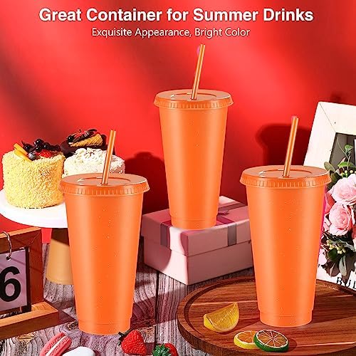 Amyhill 24 Pcs 24 oz Reusable Cups with Lids and Straws, Fluorescent Orange - Image 4