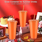 Amyhill 24 Pcs 24 oz Reusable Cups with Lids and Straws, Fluorescent Orange - Image 4