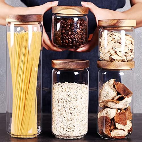 SAIOOL Set of 5 Kitchen Canisters,Thick, Stackable, Natural Style,Cookie, Rice and Spice Jars - Sugar or Flour Container - Big and Small Airtight Food Jar for Pantry - Image 3