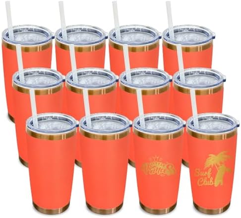 20 oz Tumbler Bulk Stainless Steel Tumblers with Lids and Straws Orange by MetalyaTumblers