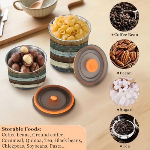 Stainless Steel Coffee Storage Containers with Airtight Lid, Vintage Rustic Wood Planks 17oz Food Storage Container Kitchen Canister for Tea, Coffee Beans, Ground, Sugar Storage - Image 6