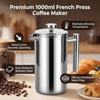 Luocute Stainless Steel French Press Coffee Maker 1000ml - Image 5