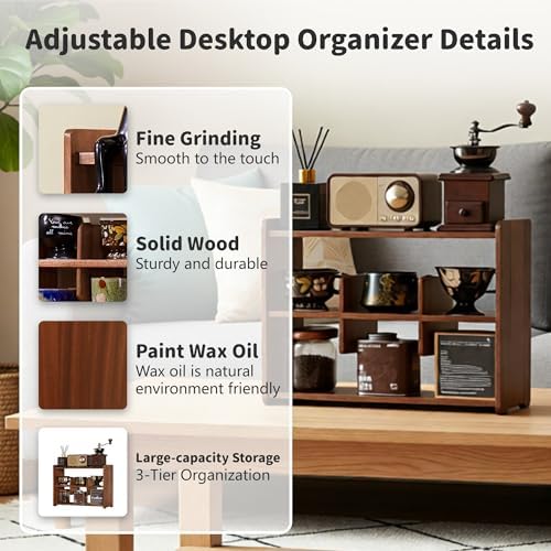 Coffee Cup Holder for Countertop Walnut Wood Coffee Mugs Holder for Kitchen Mug Display Rack (3-Tier Walnut wood B) - Image 3