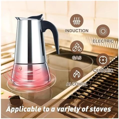 Stainless Steel Moka Pot 100-600ml Stovetop Espresso Maker Barista - Image 4