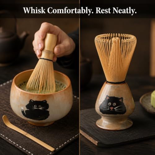 Ceramic Matcha Set with Bamboo Whisk, Scoop and Holder for Home Tea Making - Image 3