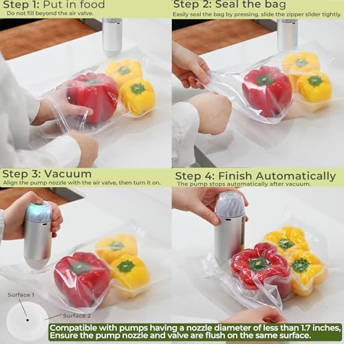 20 Reusable Vacuum Seal Bags for Food, Compatible with Most Handheld Vacuum Sealer, BPA-Free, Sous Vide Bags, Upgraded Sturdy Air Valve (8 Small, 8 Medium, 4 Large), Vacuum Sealer not Included - Image 4